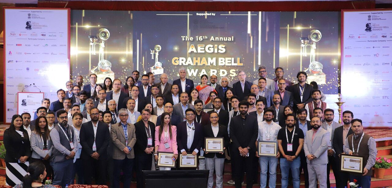 Winners felicitated on stage at the Aegis Graham Bell Awards